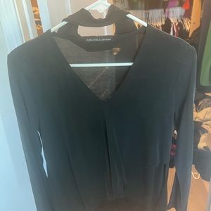 Dark charcoal gray long sleeve microfiber  top.